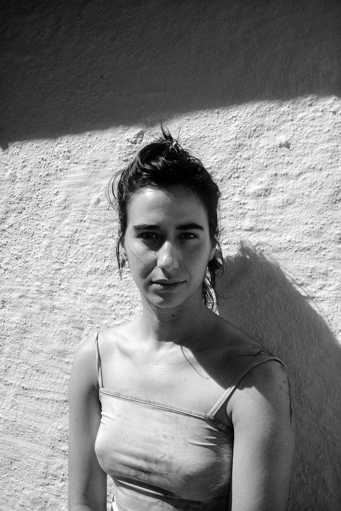 Black-and-white photo of teacher